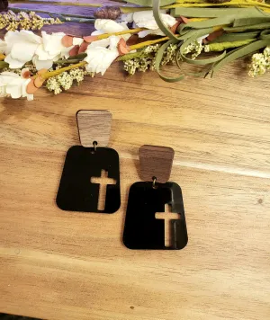 Square Cross Earrings - Black