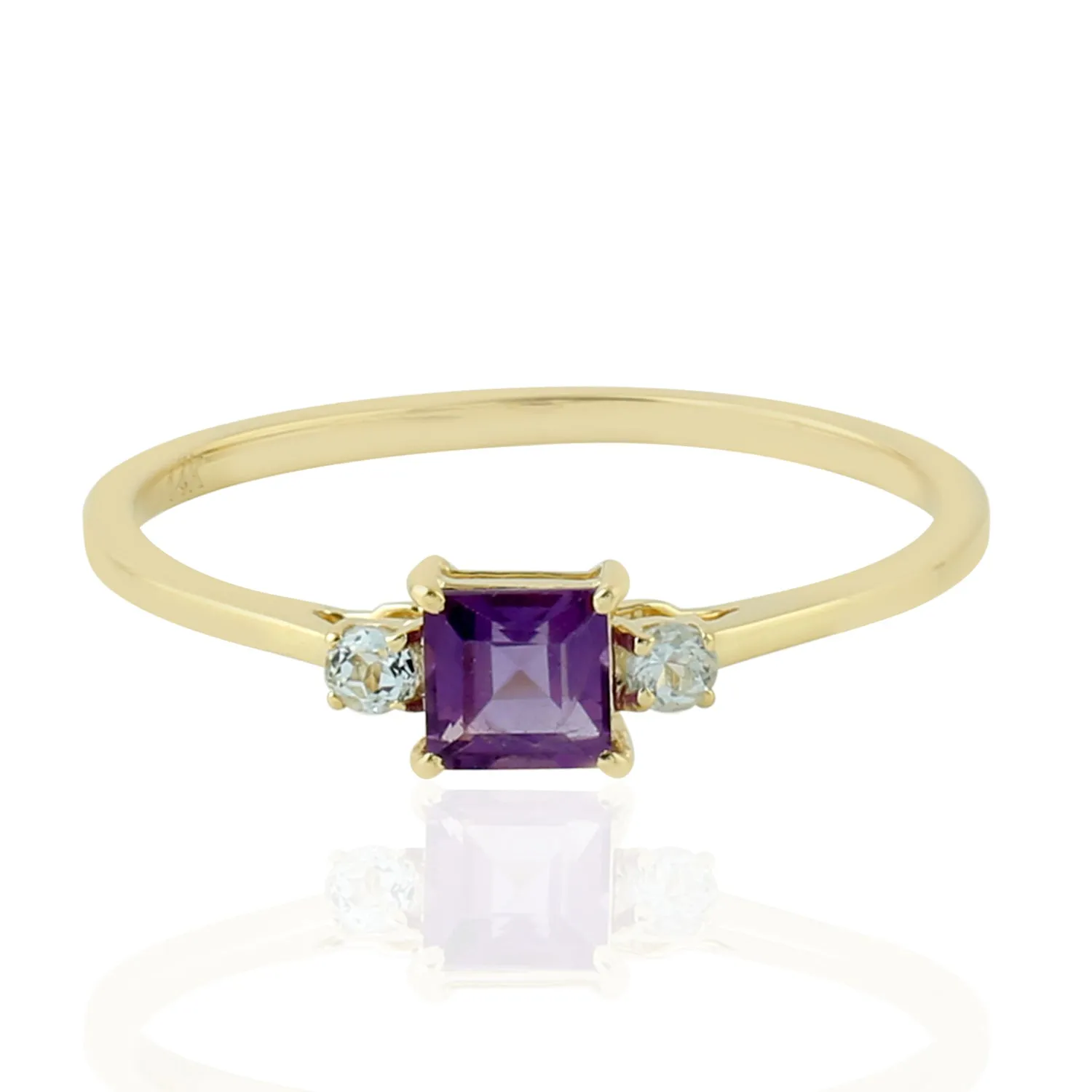 Square Cut Amethysrt Topaz Designer Delicate Ring In 14k Yellow Gold Ring