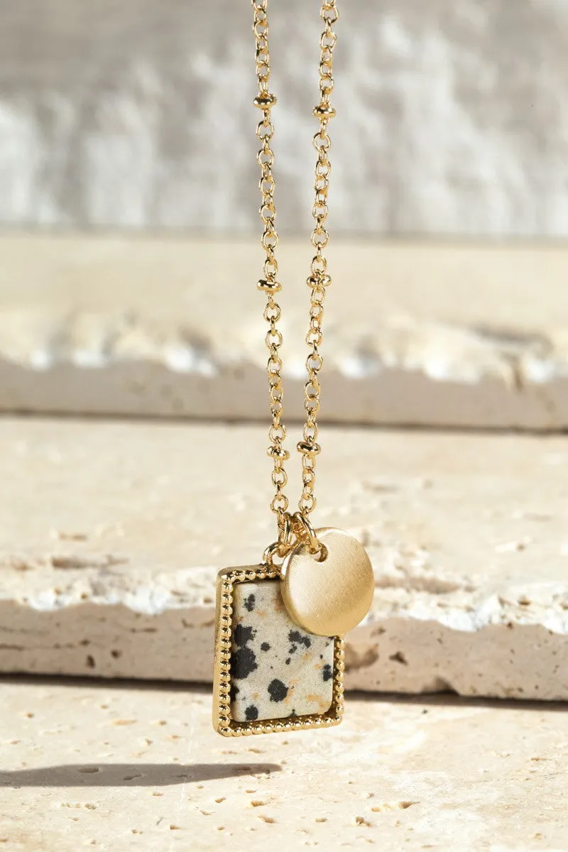 Square Semi Precious Stone Pendant Necklace