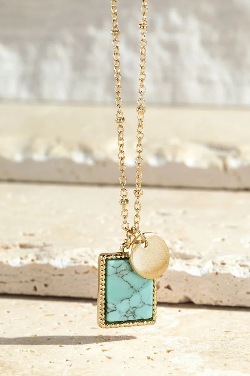 Square Semi Precious Stone Pendant Necklace