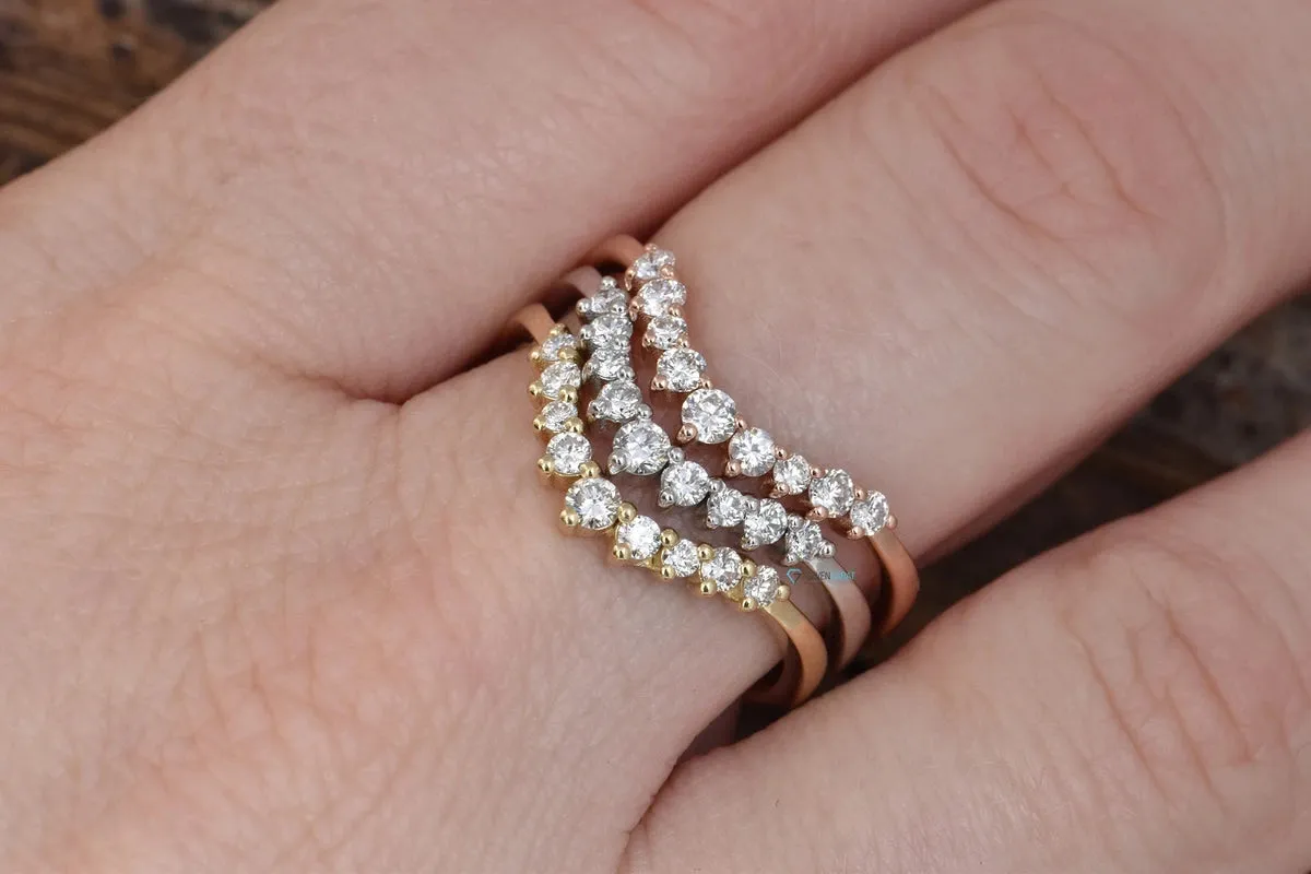 Stacking wedding band-Yellow gold 14k Wedding band-Diamond Eternity Band-Curve wedding band-Minimalist ring-Curved ring-Matching rings