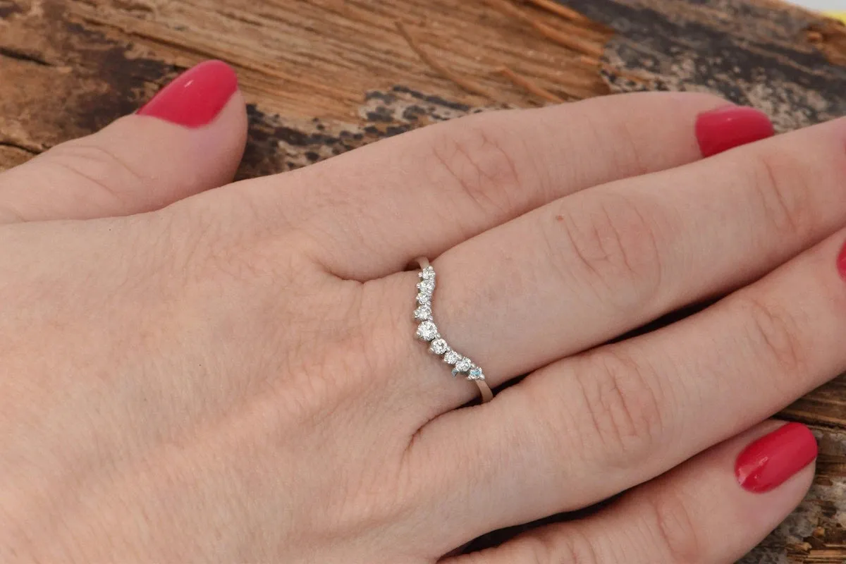 Stacking wedding band-Yellow gold 14k Wedding band-Diamond Eternity Band-Curve wedding band-Minimalist ring-Curved ring-Matching rings