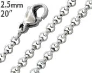 Stainless Steel 20" Round Rollo Chain Necklace 2.5 MM