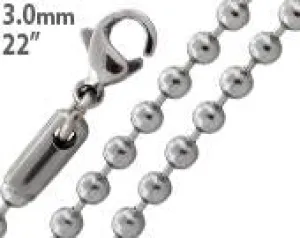 Stainless Steel 22" Bead Chain Necklace 3.0 MM