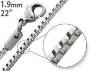 Stainless Steel 22" Box Chain Necklace 1.9 MM