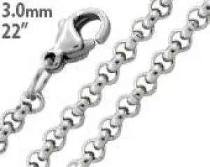 Stainless Steel 22" Round Rollo Chain Necklace 3.0 MM