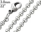 Stainless Steel 22" Round Rollo Chain Necklace 3.0 MM