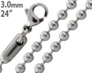 Stainless Steel 24" Bead Chain Necklace 3.0 MM