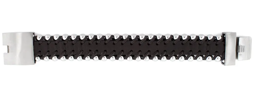 Stainless Steel Brown Beaded Leather Bracelet