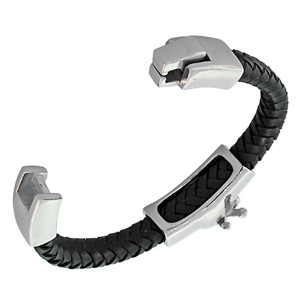 Stainless Steel Leather Skull Knife Rose Men's Bracelet