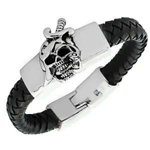Stainless Steel Leather Skull Knife Rose Men's Bracelet