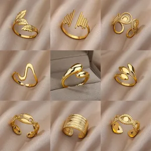 Stainless Steel Rings For Women Men Gold Color Engagement Wedding Party Ring Female Male Finger Jewelry Birthday Gift