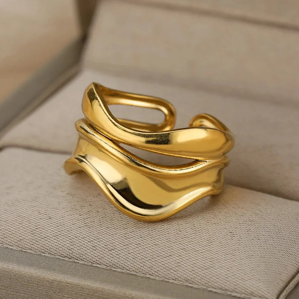 Stainless Steel Rings For Women Men Gold Color Engagement Wedding Party Ring Female Male Finger Jewelry Birthday Gift
