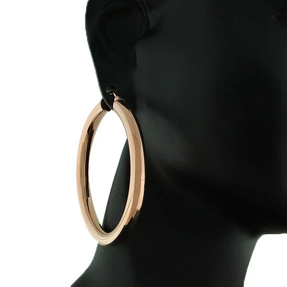 Stainless Steel Rose Gold-Tone Classic Hoop Earrings