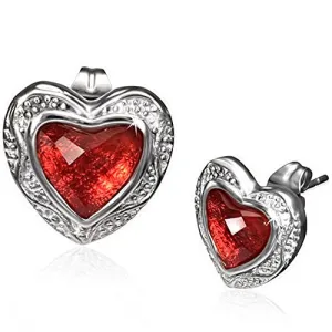 Stainless Steel Silver-Tone Love Heart Blue CZ Womens Stud Earrings