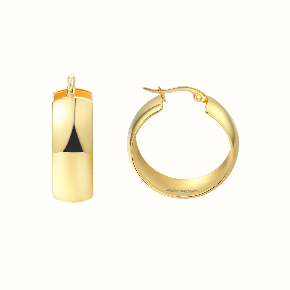 Stainless Steel Yellow Gold-Tone Classic Polished Hoop Earrings 1.0" Diameter