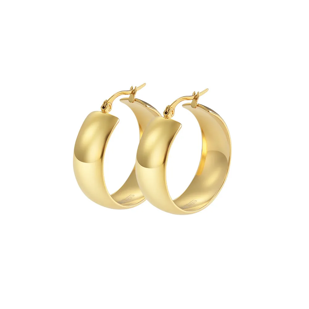 Stainless Steel Yellow Gold-Tone Classic Polished Hoop Earrings 1.0" Diameter