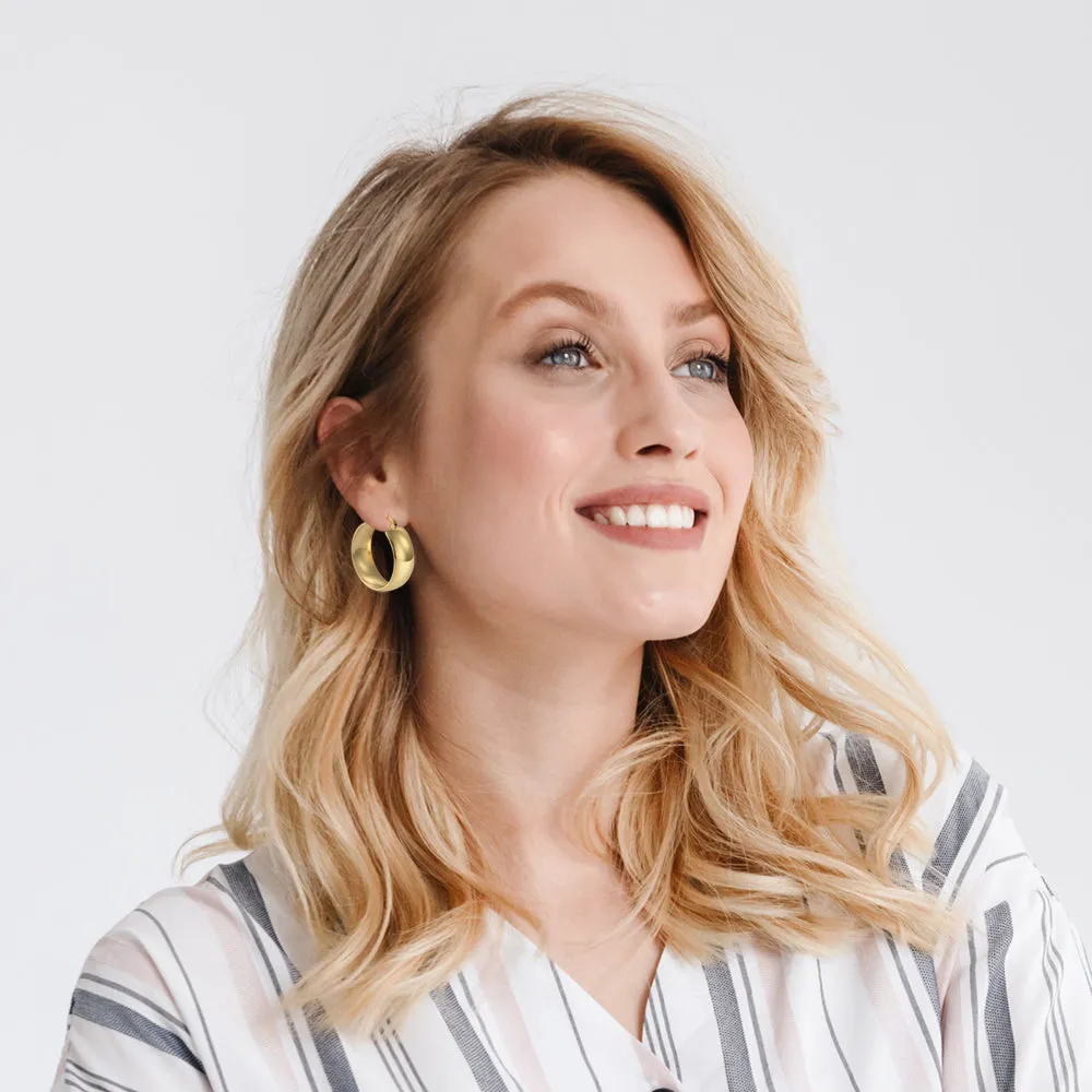 Stainless Steel Yellow Gold-Tone Classic Polished Hoop Earrings 1.0" Diameter