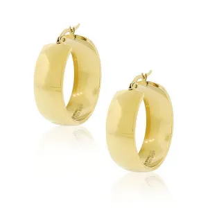 Stainless Steel Yellow Gold-Tone Classic Polished Hoop Earrings 1.0" Diameter