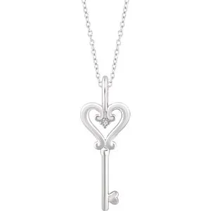 Sterling Silver .006 CT Diamond Key 16-18" Necklace