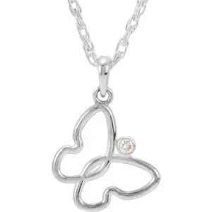 Sterling Silver .025 CTW Diamond Butterfly 18" Necklace