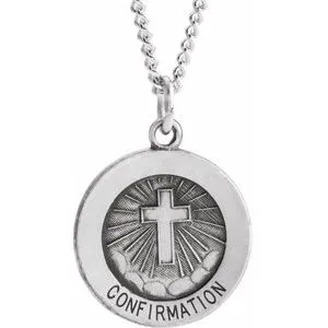 Sterling Silver 15 mm Confirmation Medal with Cross 18" Necklace