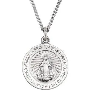 Sterling Silver 22 mm Miraculous Medal with 24" Curb Chain