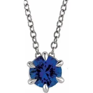 Sterling Silver 4 mm Natural Blue Sapphire Solitaire 16-18" Necklace