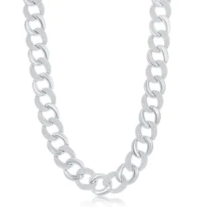 Sterling Silver Alternating Polished & Micro Pave CZ Solid Link Chain