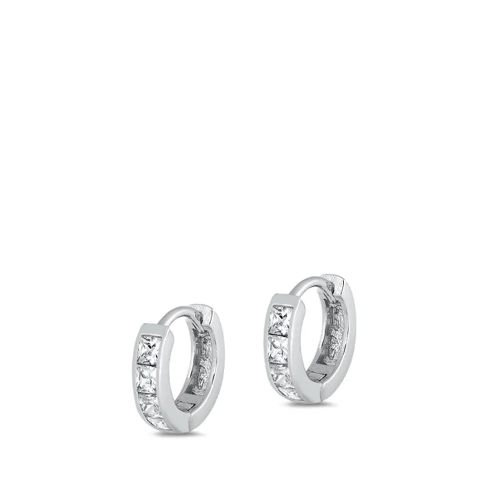 Sterling Silver Beautiful Clear CZ Classic Studded Hoop High Polished Earrings