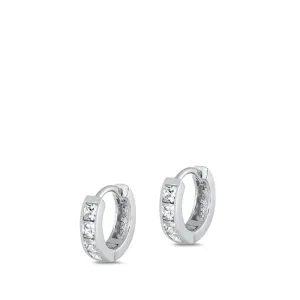 Sterling Silver Beautiful Clear CZ Classic Studded Hoop High Polished Earrings