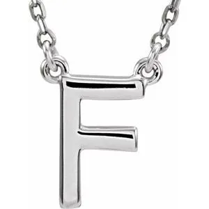 Sterling Silver Block Initial F 16" Necklace