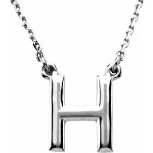 Sterling Silver Block Initial H 16" Necklace
