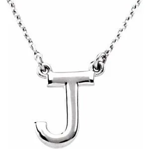 Sterling Silver Block Initial J 16" Necklace