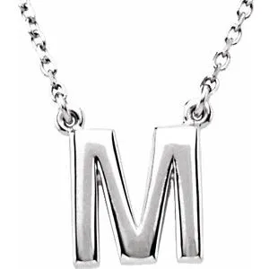 Sterling Silver Block Initial M 16" Necklace