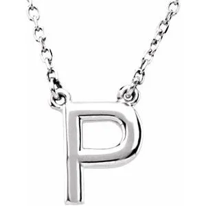 Sterling Silver Block Initial P 16" Necklace