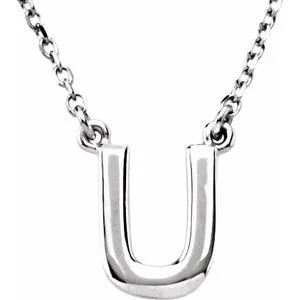 Sterling Silver Block Initial U 16" Necklace