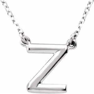 Sterling Silver Block Initial Z 16" Necklace