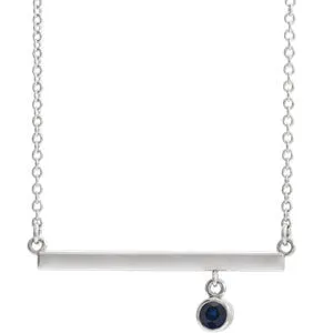Sterling Silver Blue Sapphire Bezel-Set 18" Bar Necklace