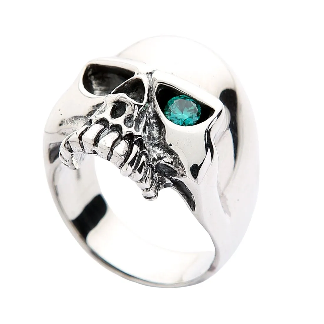 Sterling Silver Blue Topaz Eye Skull Ring