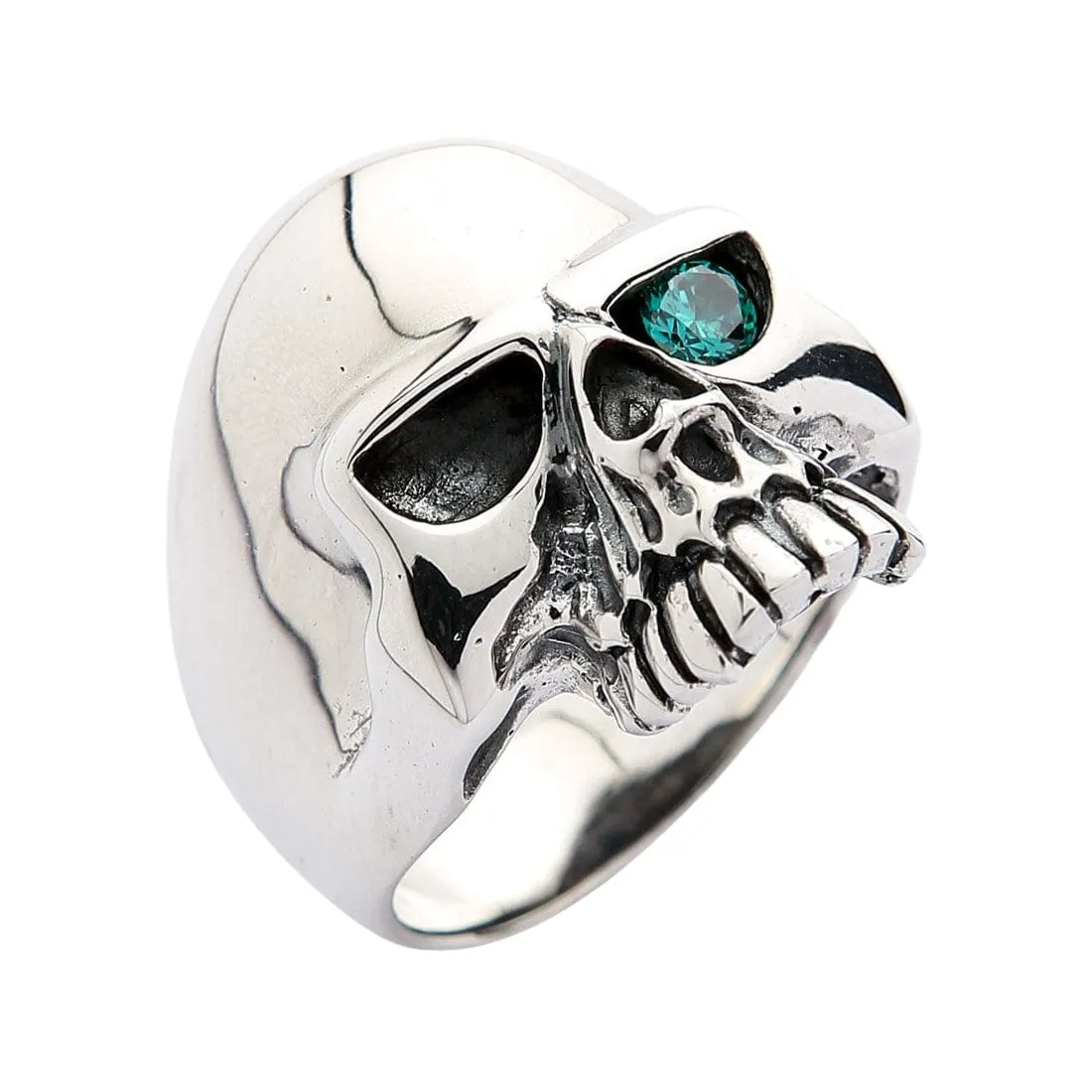 Sterling Silver Blue Topaz Eye Skull Ring