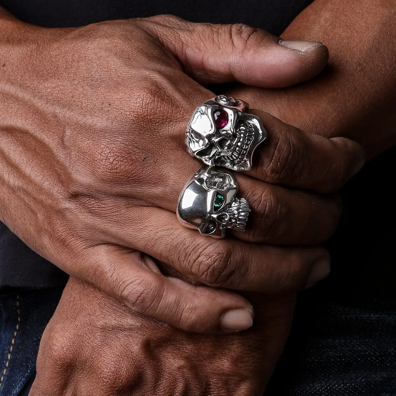 Sterling Silver Blue Topaz Eye Skull Ring