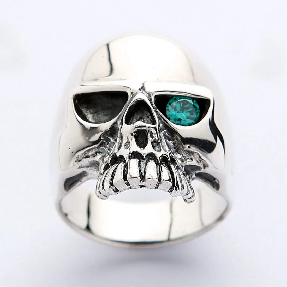 Sterling Silver Blue Topaz Eye Skull Ring