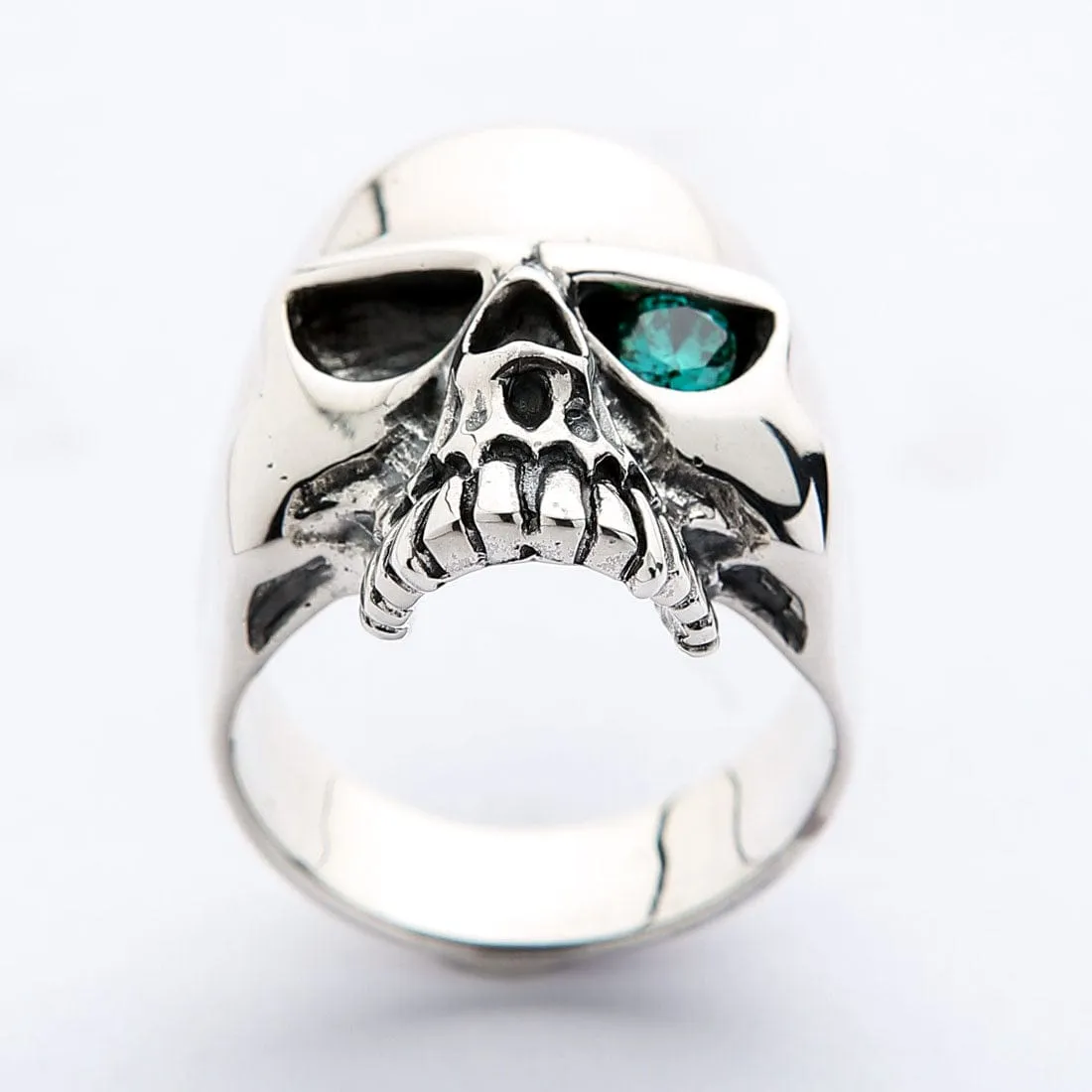 Sterling Silver Blue Topaz Eye Skull Ring