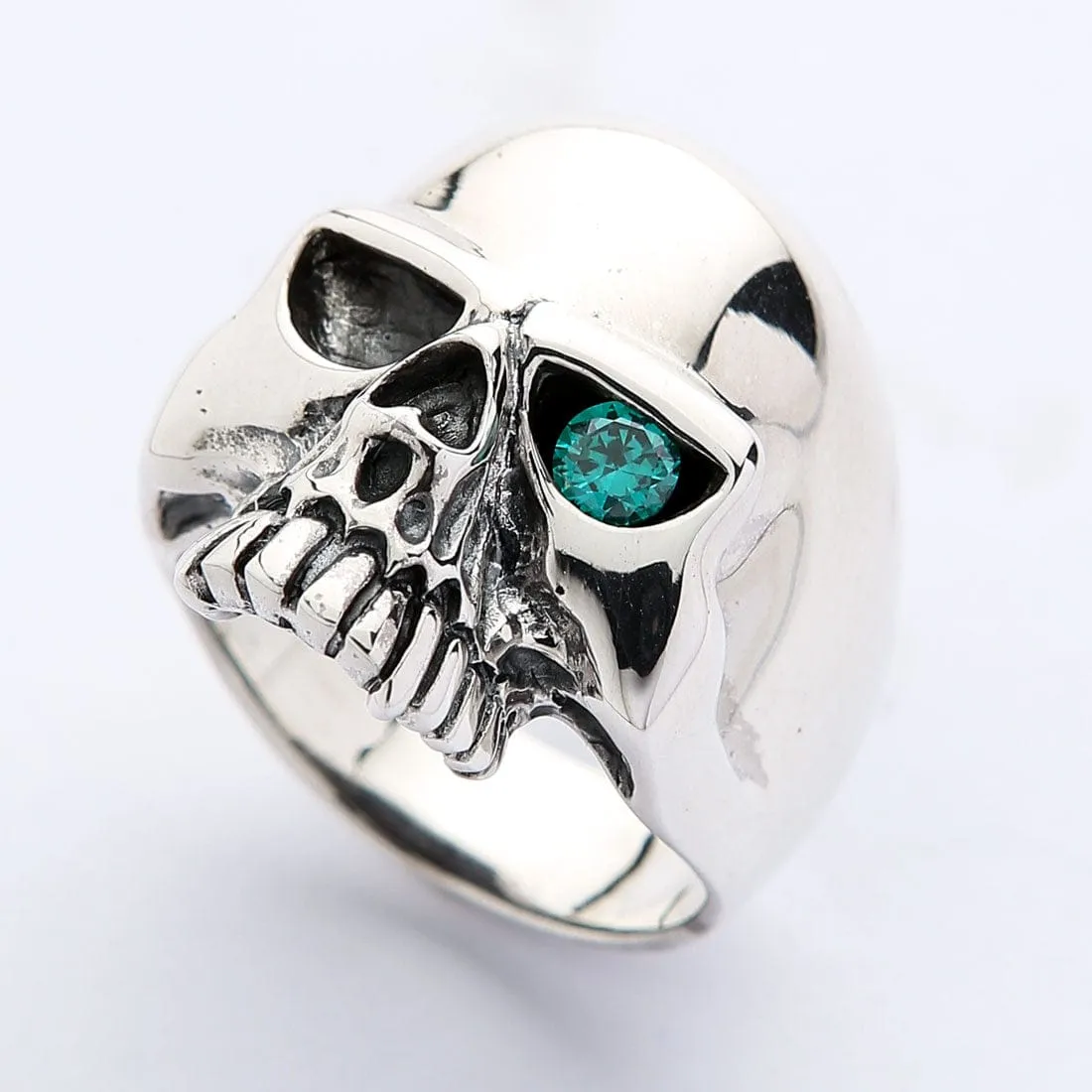 Sterling Silver Blue Topaz Eye Skull Ring