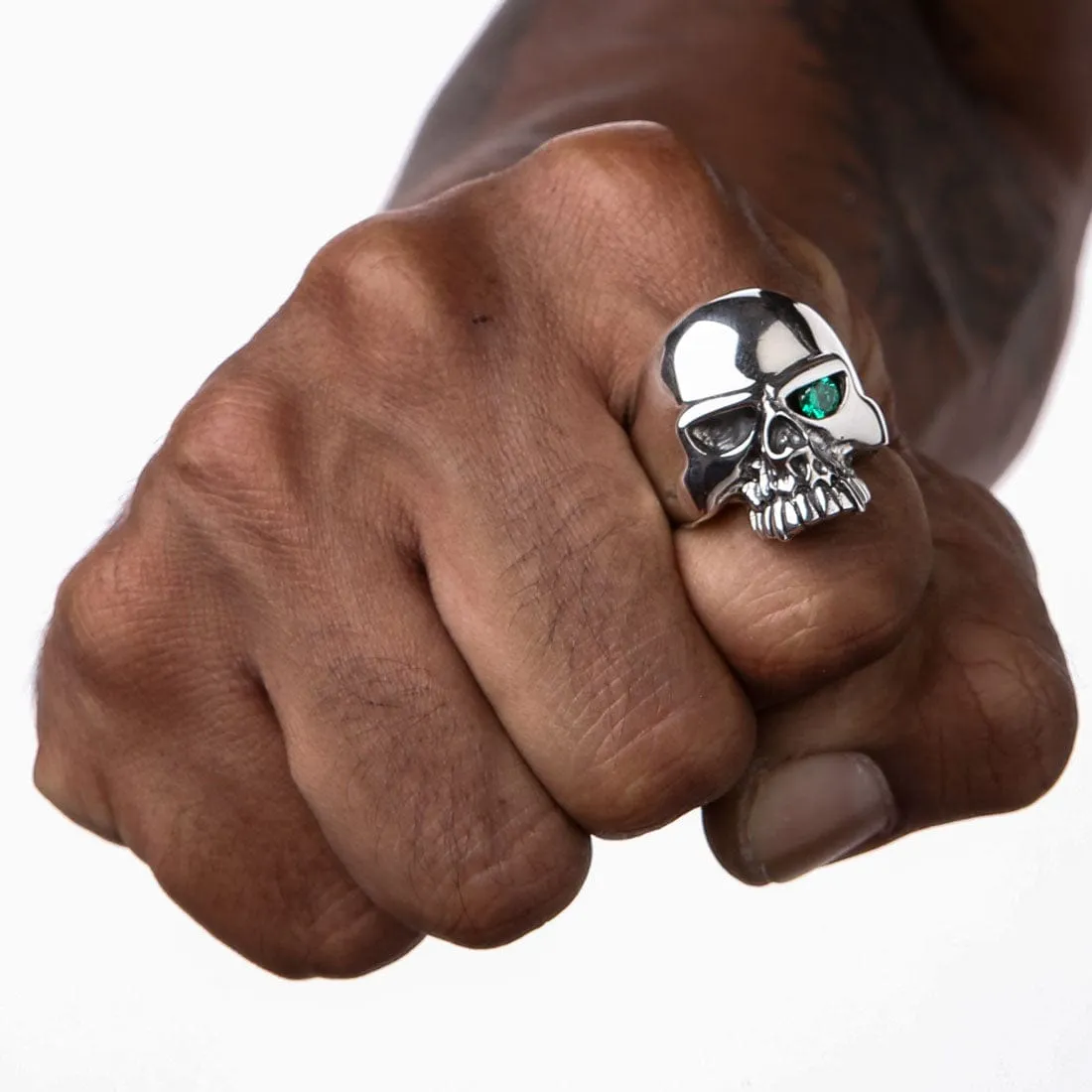 Sterling Silver Blue Topaz Eye Skull Ring