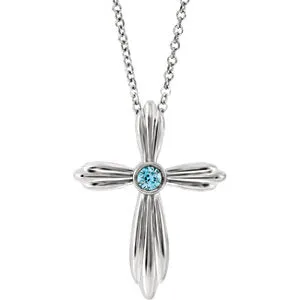 Sterling Silver Blue Zircon Cross 16-18" Necklace