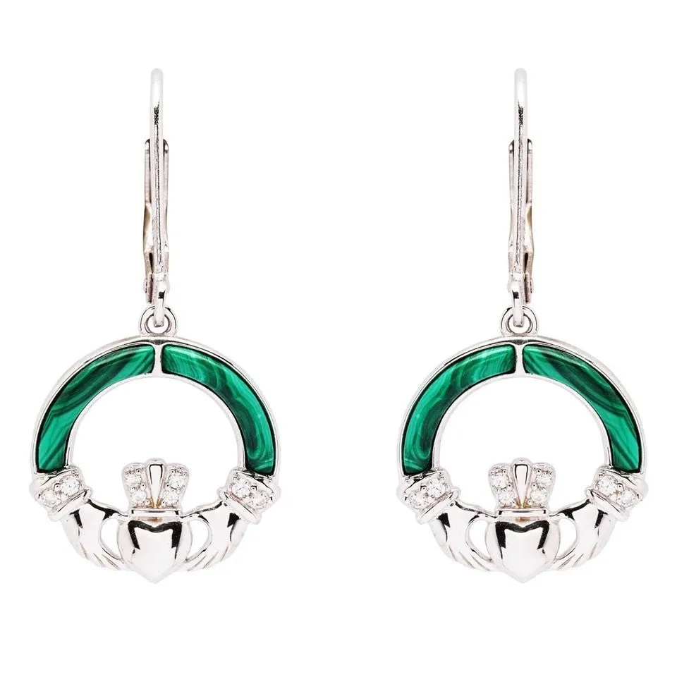 Sterling Silver Claddagh Earrings with Malachite SE2330