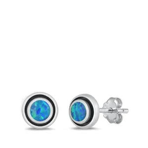 Sterling Silver Classic Blue Synthetic Opal Bali Circle Earrings 925 New