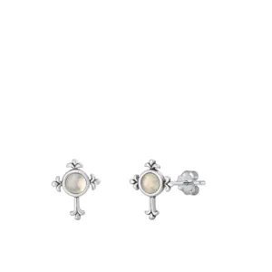 Sterling Silver Classic Moonstone Christian Cross Polished Earrings .925 New